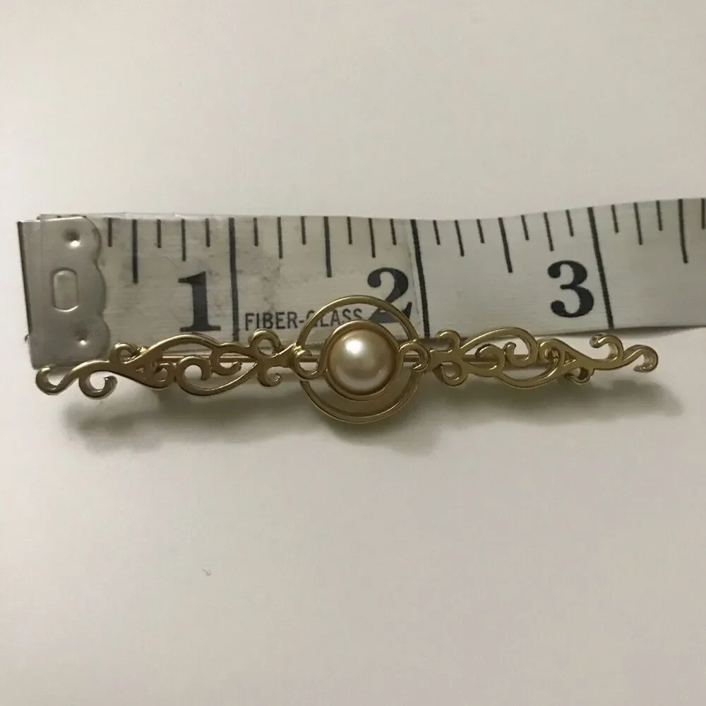 Vintage Monet Jewelry Brooch Pin Signed Gold Tone Faux Pearl
